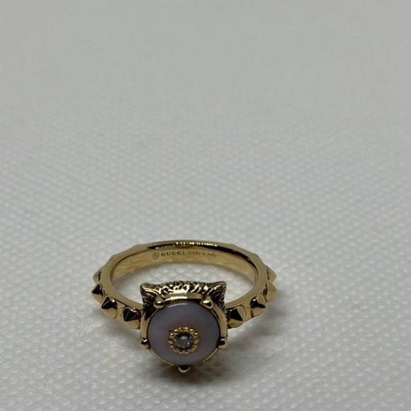 GUCCI 18k 3 diamonds pink opal real diamonds 3 jaguar head 100% real - Picture 5 of 15